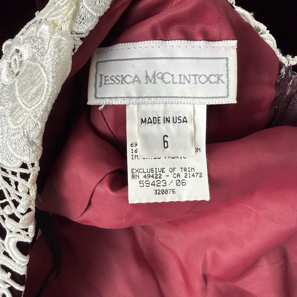 VTG Jessica Scott McClintock Dress Sz 6 Lace Wine Velvet Dark Academia Prom - Picture 8 of 12